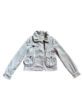 VERY Girls Light Blue Gray Button-Front Corduroy Jacket Ruffle Zipper Lined Coat